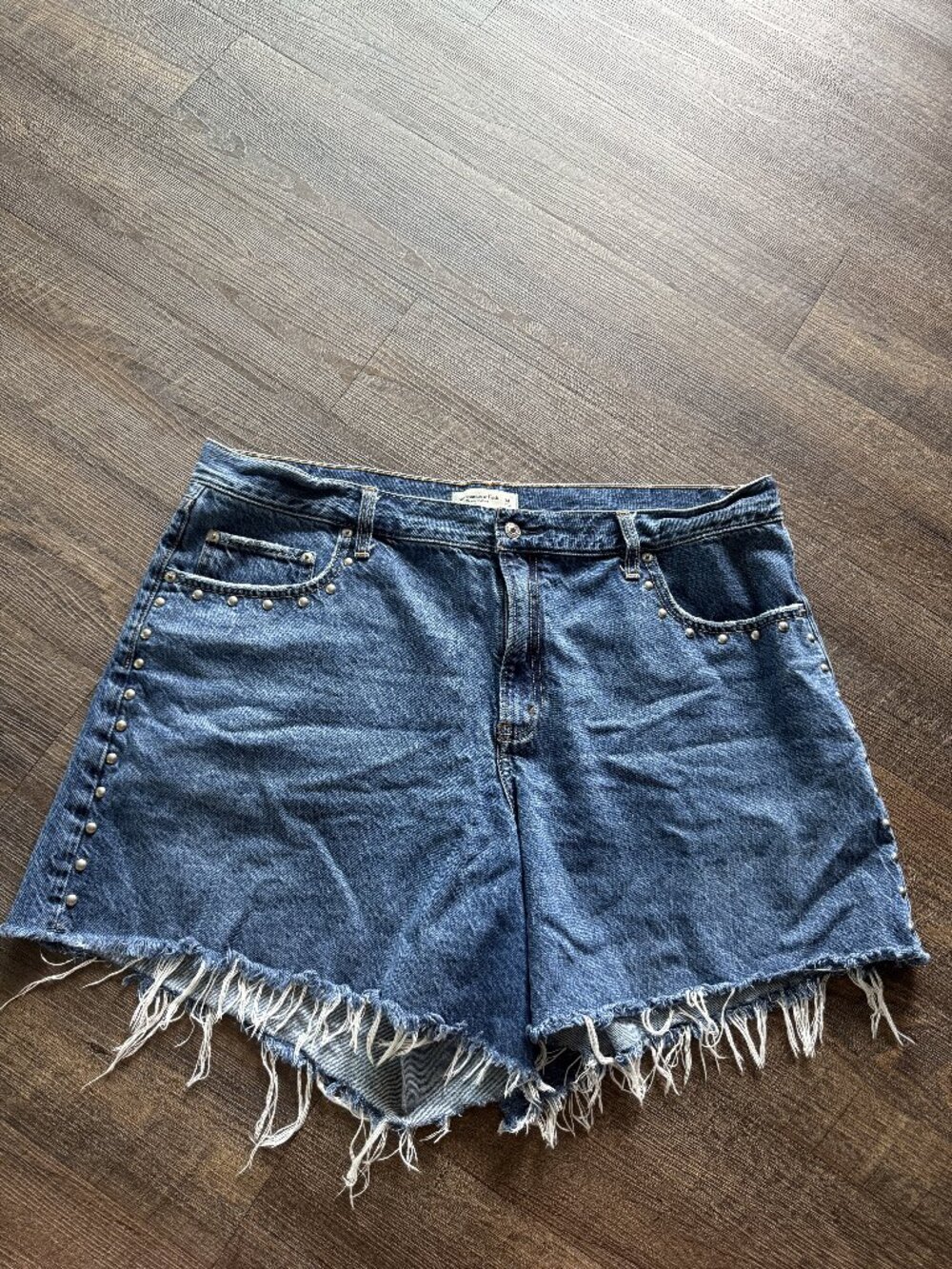 Abercrombie & Fitch Distressed Dark Blue Denim Shorts with Studs